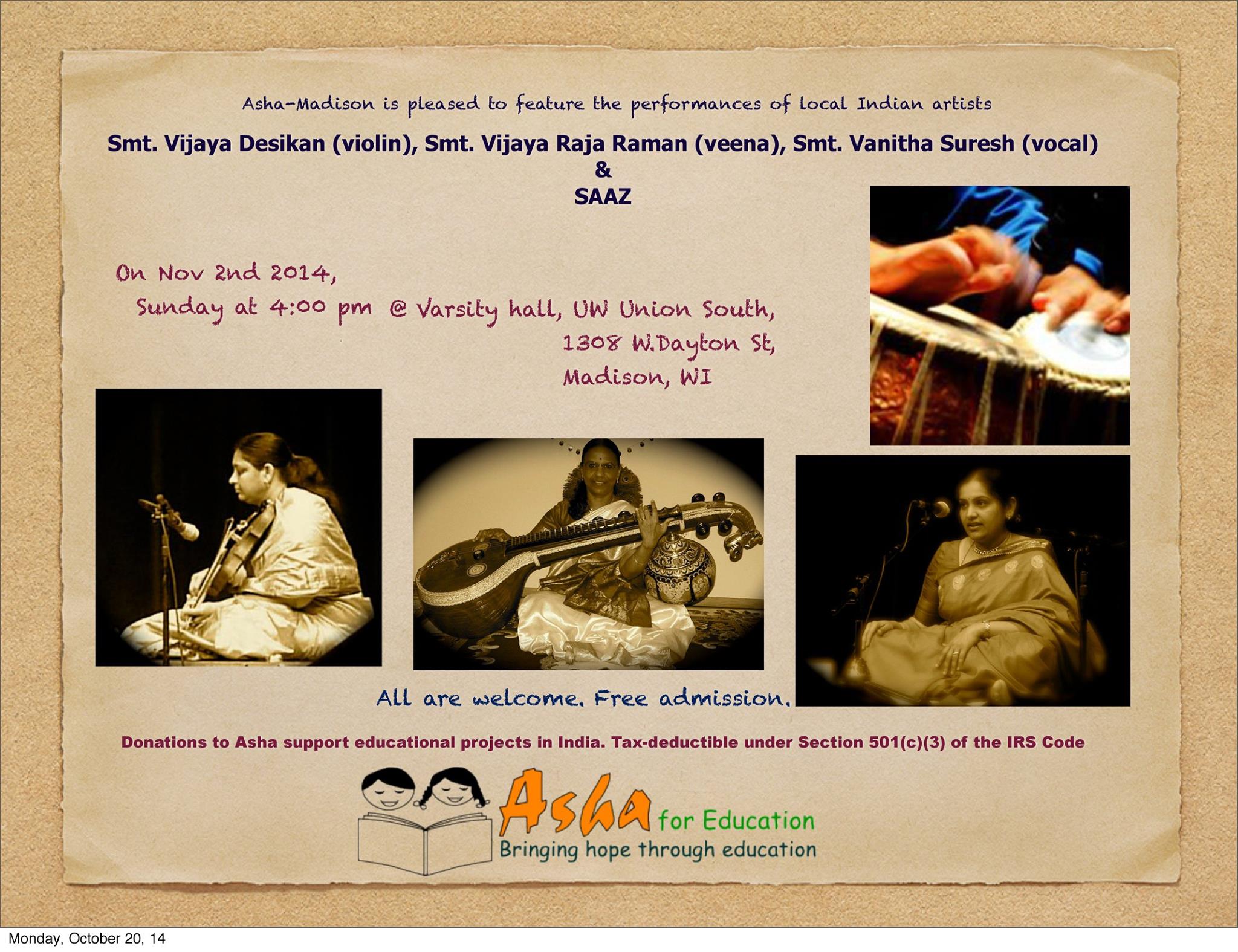 Indian Classical Music Concert 2014 | Asha | Madison